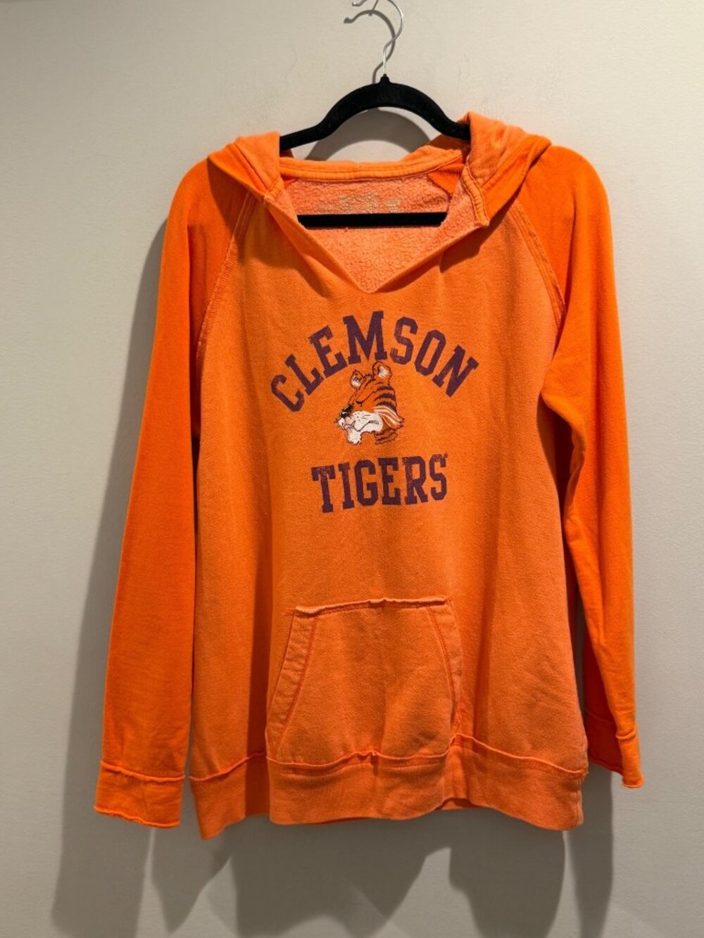 Men's Retro Brand Clemson Tigers Orange Raglan Hoodie Large